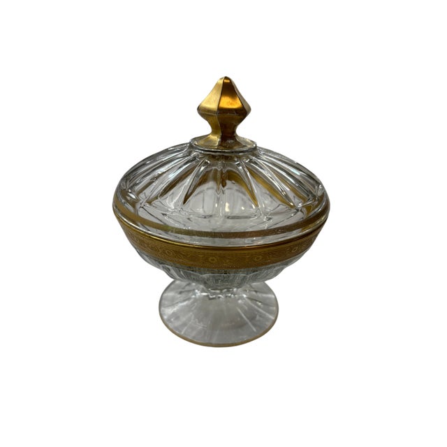 Mid 20th Century Mid 20th Century Mid Century Modern Heisey Gold-Rimmed Lidded Pedestal Candy Dish For Sale - Image 5 of 18