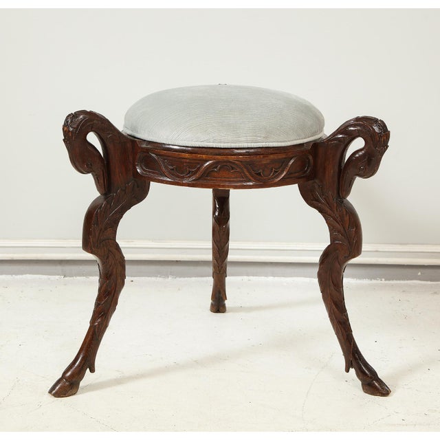 Antique hand carved mahogany swan bench.