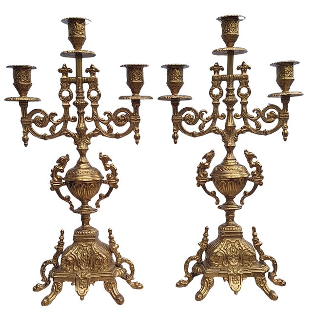 Italian Brass Candelbras Attributed to Brevettato - a Pair For Sale - Image 11 of 12