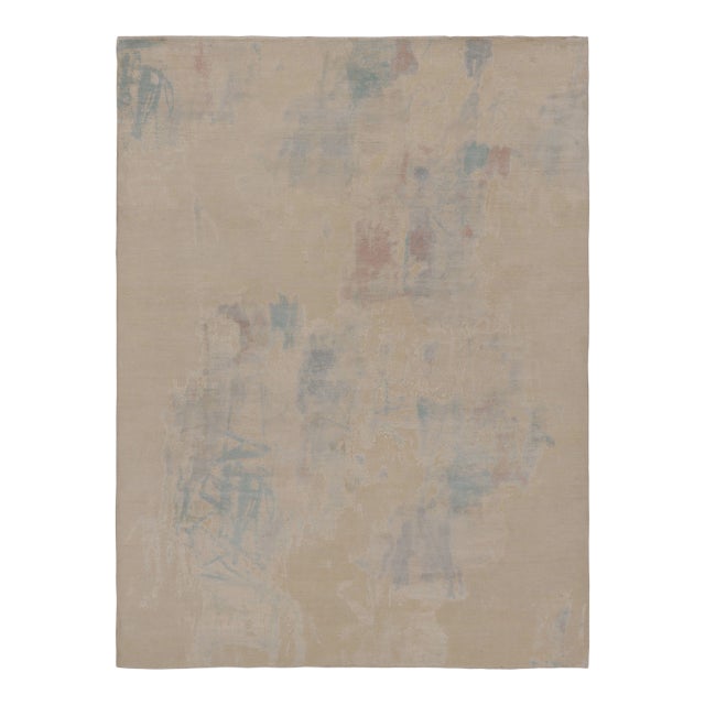 Rug & Kilim’s Modern Abstract Rug, Ivory White With Subtle Pattern in Light Blue For Sale