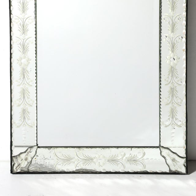 Glass Mid-Century Reversed Etched Venetian Glass Mirror With Chain Beveled Detailing For Sale - Image 7 of 17