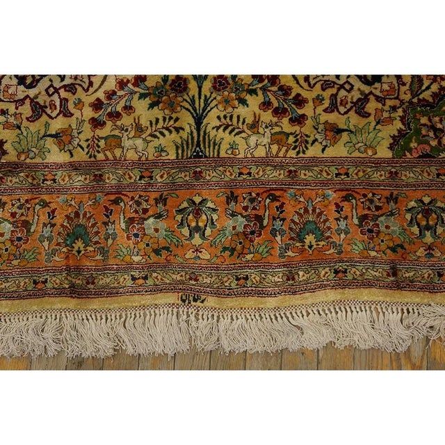 1940s 1940s Antique Beige Field Tortises Floral Tabriz Handknotted Silk Carpet Rug For Sale - Image 5 of 11