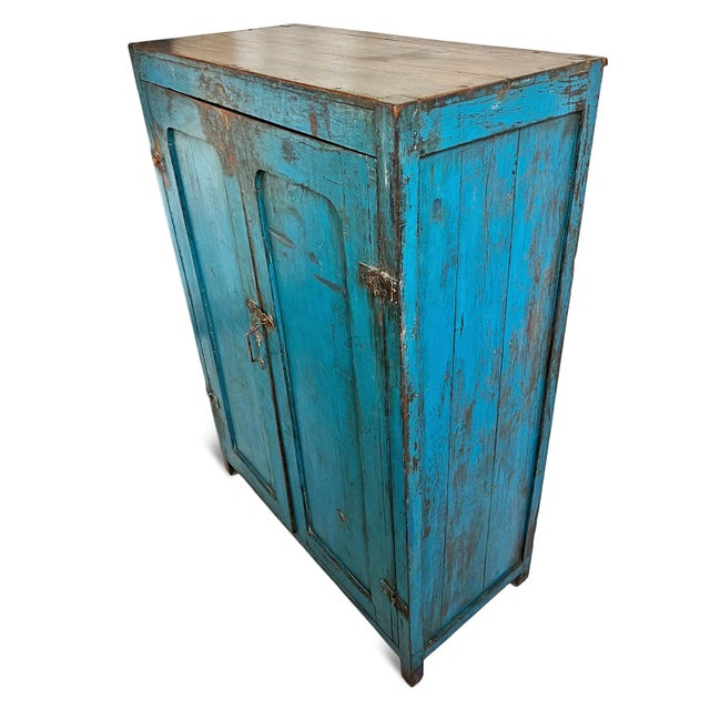 Antique Cobalt Blue Indian Farmhouse Storage Cabinet For Sale - Image 4 of 9
