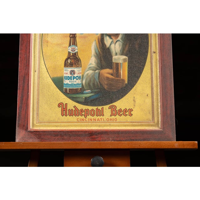 American Early 20th Century Hudepohl Beer Self-Framed Tin Sign For Sale - Image 3 of 7