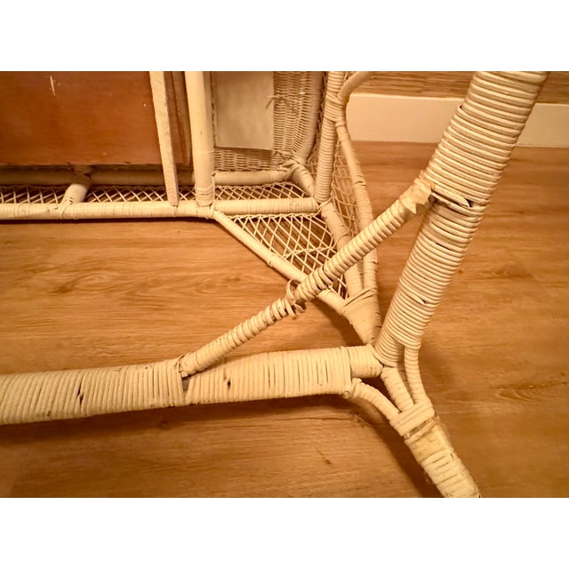 Vintage White Wicker Vanity Desk and Chair Set | Palm Beach Regency | Boho Chic For Sale - Image 11 of 11