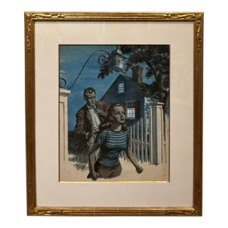 Vintage Blue Illustration Watercolor by John Ala Maxwell For Sale