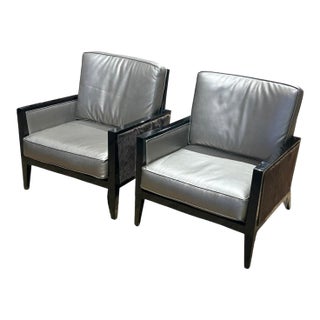 1990s Pair of Modern Black Lacquer Chairs With Fur Accent For Sale