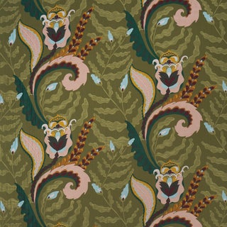 Schumacher X Laura Gonzalez Jaipur Fantaisie Fabric In Moss For Sale