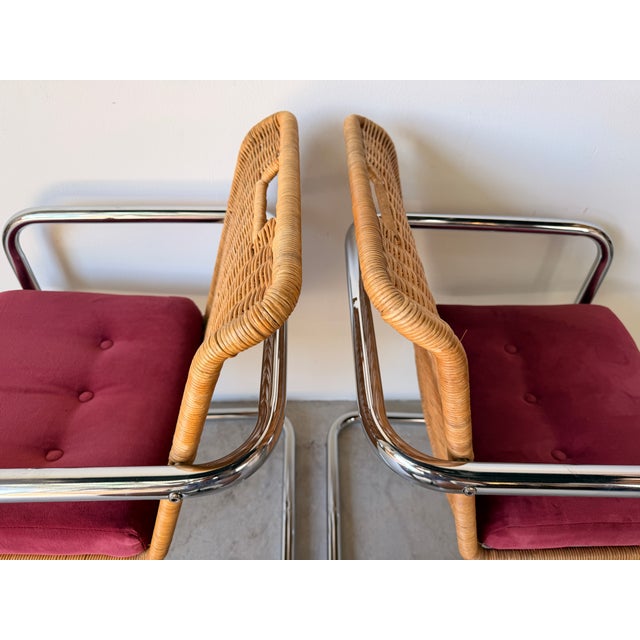 Mid Century Modern Harvey Probber Style Chrome & Cane Cantilever Arm Chairs - A Pair For Sale - Image 12 of 18