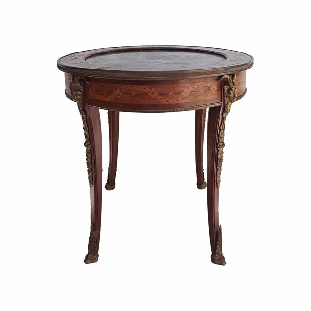 Antique Oval Inlayed Occasional Table With Inset Marble Top For Sale - Image 4 of 6