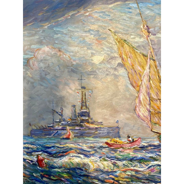 Baby Blue Reynolds Beal, Impressionist Oil Painting, Uss Utah Rockport Mass, American 1928 For Sale - Image 8 of 12