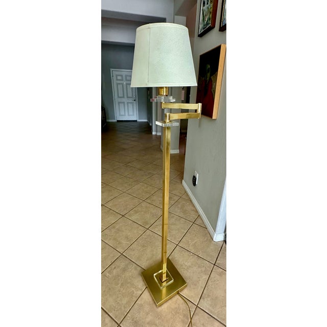 Frederick Cooper Frederick Cooper Solid Brass & Lucite Swing Arm Floor Lamp For Sale - Image 4 of 18