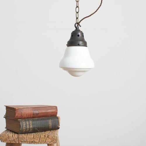 Glass Vintage Art Deco Church Opaline Milk Glass Pendant Light, 1940s For Sale - Image 7 of 7