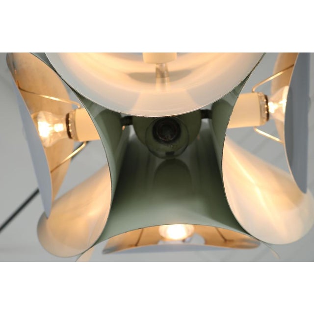 Italian Space Age Hanging Lamp Amp with White Painted Metal & Chrome Shields, 1970s For Sale - Image 12 of 18