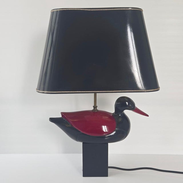 Vintage Italian Duck Table Lamp in Black and Burgundy Lacquered Wood, 1970s For Sale - Image 16 of 16