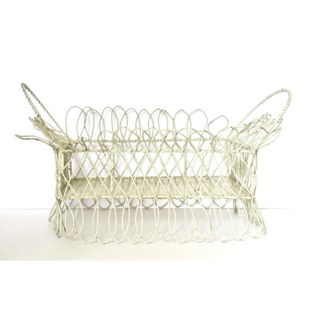 Antique 19th-Century Victorian White Twisted Metal Wire Planter Basket For Sale - Image 4 of 10
