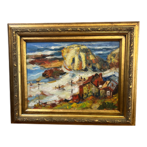 20 Th Century Italian School Impressionist Style Oil on Canvas Seascape View Signed Framed