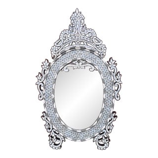 1990s Mother of Pearl Inlaid Oval Shape Moorish Style Mirror For Sale