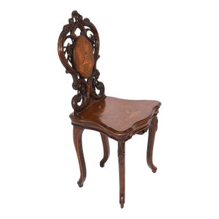 Antique Swiss Walnut Marquetry Inlaid Musical Chair, 19th Century For Sale