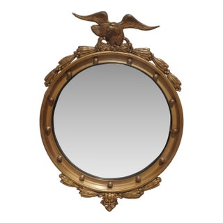 Antique Federal 13 Colonies Eagle Bullseye Convex Gold Wall Mantle Mirror For Sale
