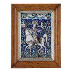 Early Persian Tile Possibly 17c / 18c of a Falconer on Horseback