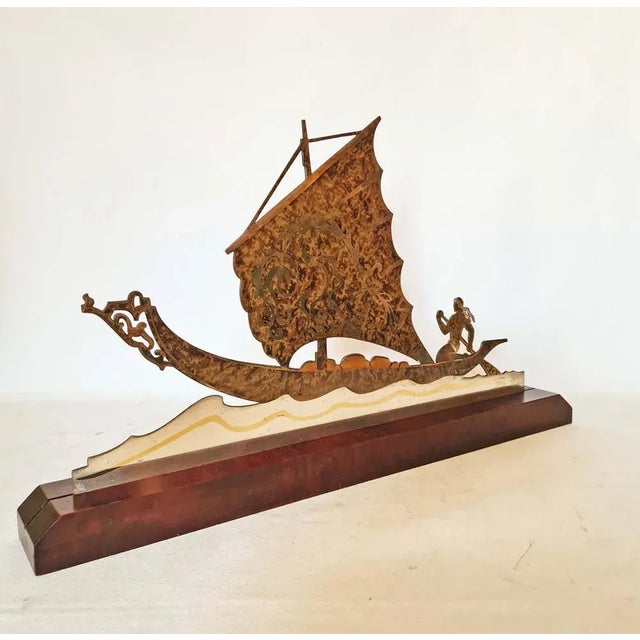 Art Deco Brass Boat Sculpture by L. Gerfaux For Sale - Image 3 of 11