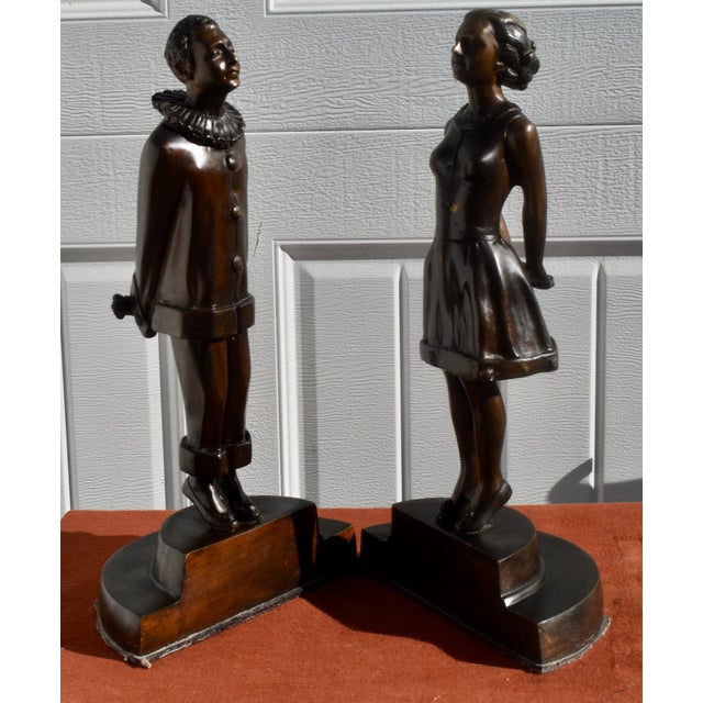 French Art Deco Style Bronze Bookends Flirt Lovers For Sale - Image 4 of 18