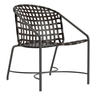 Brown Jordan Kantan Aluminum Vinyl Arm Chair, Textured Pewter frame with Coffee fabric For Sale