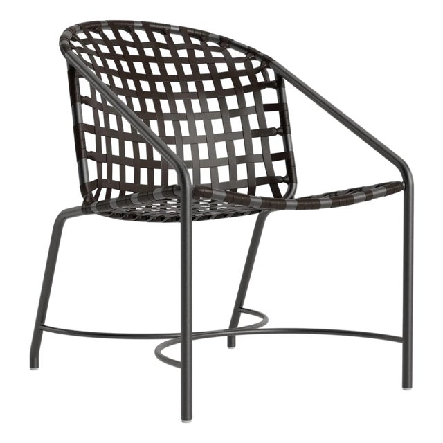 Brown Jordan Kantan Aluminum Vinyl Arm Chair, Textured Pewter frame with Coffee fabric For Sale