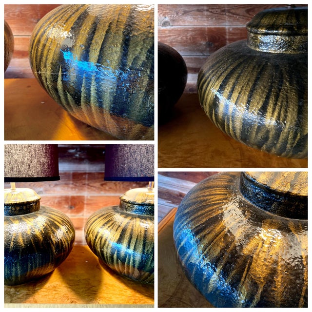 Pair of Vintage Modern Monumental Table Lamps in Black + Gold Ceramic | Late 20th Century For Sale - Image 12 of 12