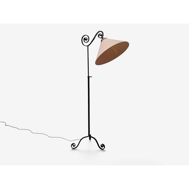 1950s 1950s Swedish Modern Forged Iron, Fabric, Brass Floor Lamp For Sale - Image 5 of 11