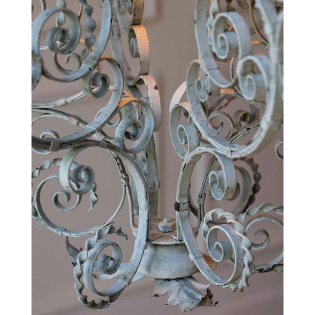 Early 1900s Italian Wrought Iron Lantern Light Green Finish Amber Glasses For Sale - Image 9 of 12