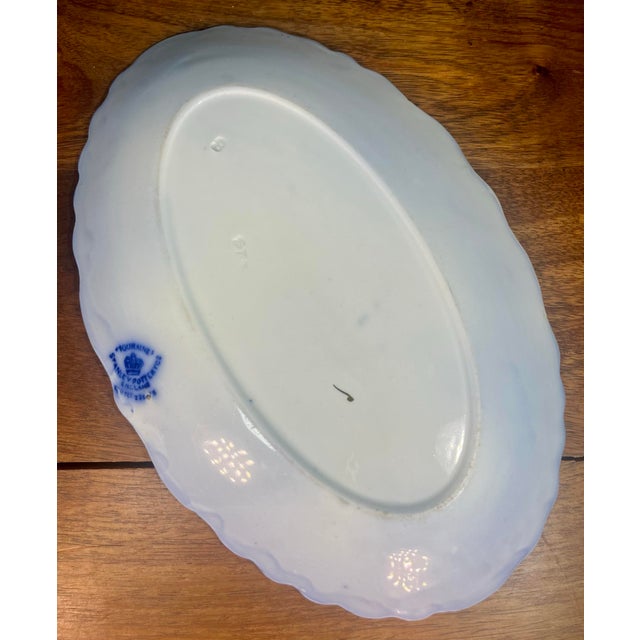 Ceramic Early 20th Century Stanley Pottery Touraine (Flow Blue) 10” Oval Serving Platter For Sale - Image 7 of 8