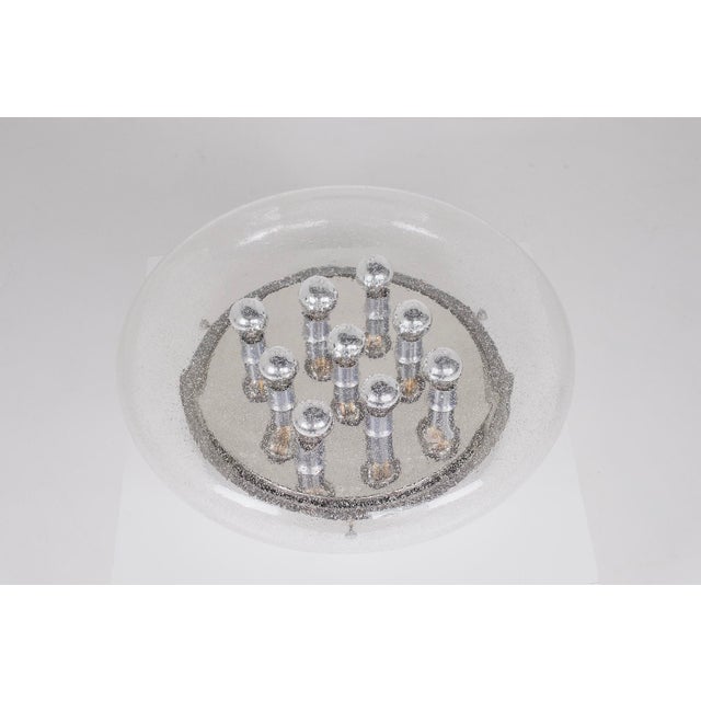 Large Round Ceiling Light in Bubbled Blown Glass, 1970s For Sale - Image 4 of 9