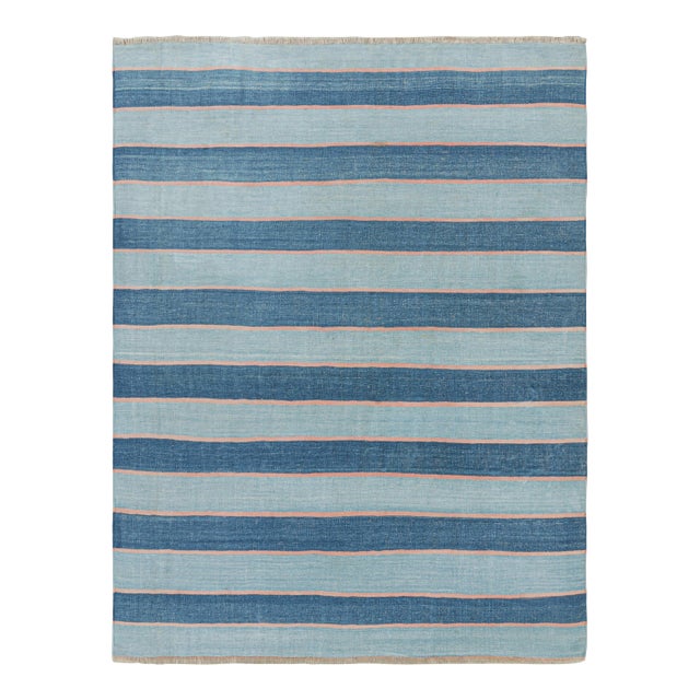Rug & Kilim's Contemporary Dhurrie Rug in Blue Stripes - 13x18 For Sale