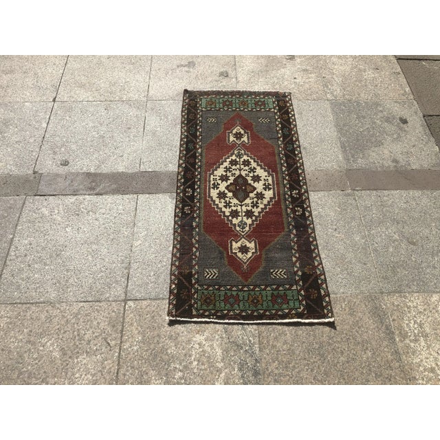 1960s Vintage Turkish Handmade Tribal Rug- 1′7″ × 3′4″ For Sale - Image 6 of 6