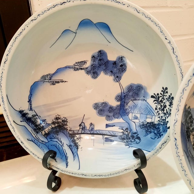 Japanese Late 19th CenturyBlue & White Japanese Centerpiece Bowls - Pair For Sale - Image 3 of 4