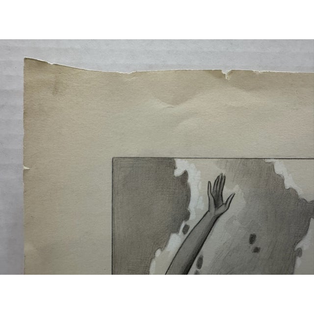 1940s Original Signed Graphite Illustration of Couple Running Along the Beach, 14.5 X 11 In. For Sale - Image 4 of 6