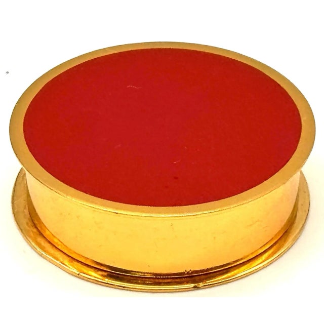 Metal Hermès Paris Ormolu and Carnelian Enamel Pill / Trinket Box, 1960s-1980s For Sale - Image 7 of 9