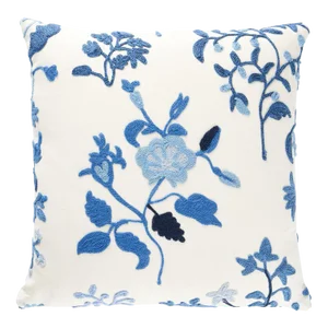 Schumacher Raleigh Crewel Embroidery 14" Pillow C in Cornflower