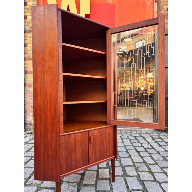 Glass Teak Corner Cabinet with Glass Door and Lock For Sale - Image 7 of 11