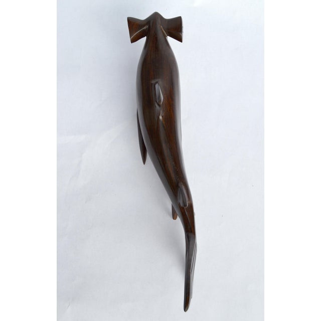 1970s Ironwood Hand-Carved Shark Animal Sculpture Coastal Nautical Figurine Brazil For Sale - Image 12 of 14