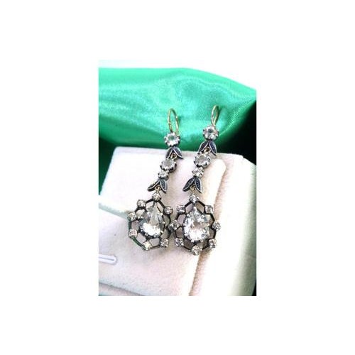 Gold and Silver Earrings with Zirconias and Floral Applications, Set of 2 For Sale - Image 5 of 7
