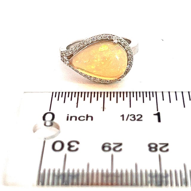 Natural Opal Diamond Ring 6.75 14k W Gold 4 TCW Certified For Sale - Image 11 of 12