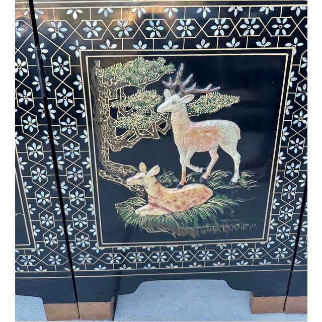 Rare Large 6 Panel Chinese Wild Horses Abalone & Hardstone Inlaid Folding Screen Rare For Sale - Image 11 of 18
