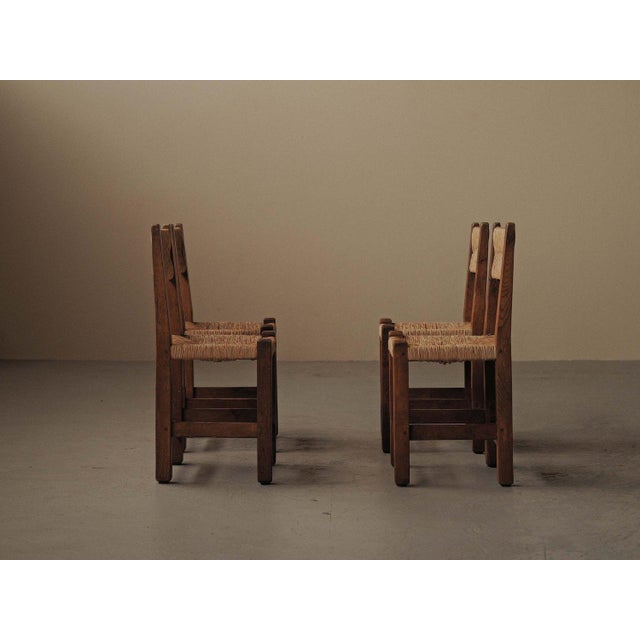 Vintage Oak and Straw Chairs, France, 1960, Set of 4 For Sale - Image 11 of 16