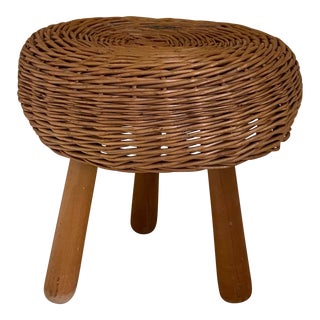 Vintage Mid-Century Tony Paul Style Wicker Tripod Stool For Sale