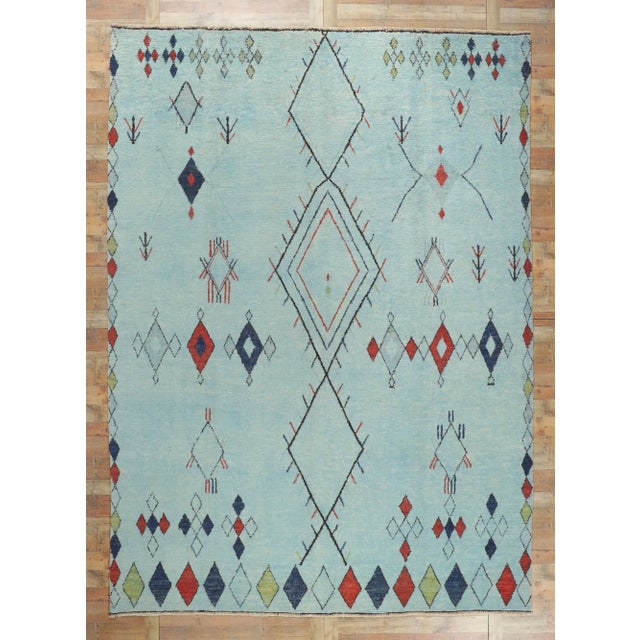 2010s Vintage Aqua Moroccan Style Rug - 10'03 X 14'02 For Sale - Image 9 of 10