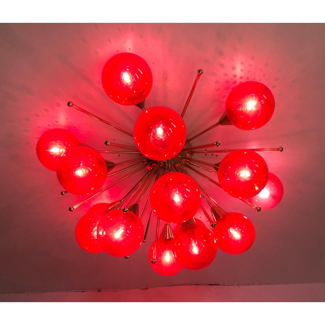 21st Century Mezzo Polished Brass Rose Pink Bubbles Murano Flush Mount by Fabio LTD For Sale - Image 6 of 8