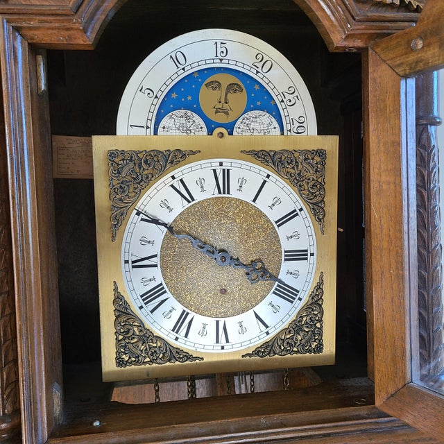 Wood 1970s Dragon German Moonface Grandfather Clock For Sale - Image 7 of 12
